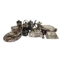 A COLLECTION OF VINTAGE SILVER PLATED WARE To include an entree dish and cover,cigarette box