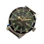 OUTSPAN, A VINTAGE STAINLESS STEEL GENT’S WRISTWATCH Enamel black bezel marked with world times,