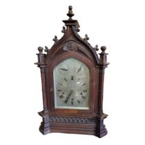 LENZKIRCH, A LARGE 19TH CENTURY GERMAN OAK GOTHIC REVIVAL MANTLE CLOCK Having an architectural