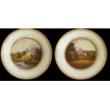 A PAIR OF FIVE SWANSEA CABINET PLATES Polychrome enamelled with Eastnor Castle, Herefordshire,