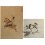 A CHINESE EQUESTRIAN WOODBLOCK PRINT Figure wearing period attire with red seal mark to upper