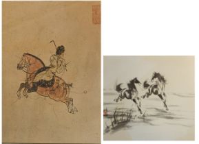 A CHINESE EQUESTRIAN WOODBLOCK PRINT Figure wearing period attire with red seal mark to upper