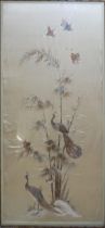 A LATE 19TH/20TH CENTURY CHINESE EMBROIDERED SILK PANEL Decorated with exotic birds and