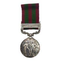 A SILVER VICTORIA REGINA. INDIA WAR MEDAL, 1895 WITH CLASP & RIBBON Punjab Frontier 1897 - 98,