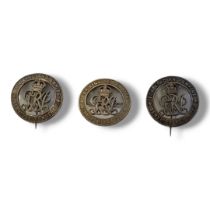 A SET OF THREE WWI SILVER WAR BADGES, 1914 - 1918 George V insignia in the middle with ‘For King and