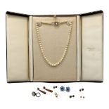 A MID 20TH CENTURY HAM AND HUDDY NATURAL PEARL LADIES’ NECKLACE Set with a 9ct gold clasp surrounded