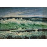 GOMES MARTINS, A 20TH CENTURY PORTUGUESE OIL ON CANVAS Seascape, wild sea in green and blue palette,