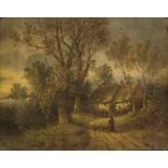 ROBERT BURROWS, FL 1851 - 1856, OIL ON BOARD Landscape, thatched cottage with figures, unsigned,