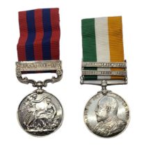 A PAIR OF SILVER SOUTH AFRICA 1901 - 1902 AND INDIA GENERAL SERVICE MEDAL 1854 - 1895 WITH