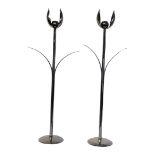 A PAIR OF CONTEMPORARY ITALIAN ‘MESA’ CHROME CANDLESTICKS In the shape of a tulip, with two petals