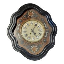 A 19TH CENTURY FRENCH VINEYARD CLOCK Cartouche form, the ebonised case with mother of pearl inlay,