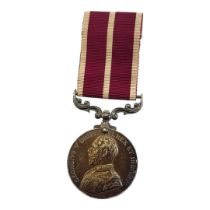 A SILVER GEORGE V MEDAL FOR MERITORIOUS SERVICE IN WORLD WAR ONE, 1914 - 1918 WITH CLASP & RIBBON