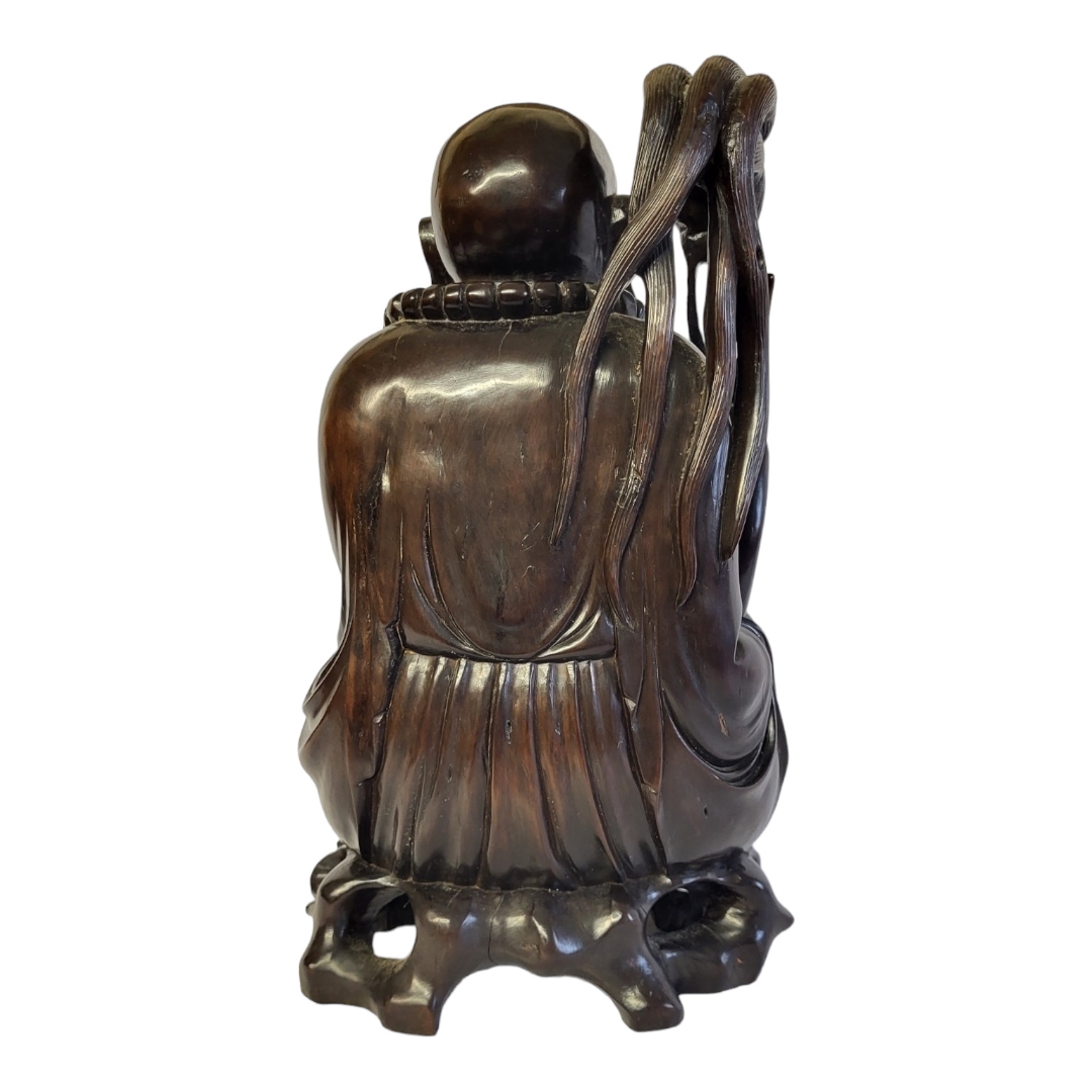 A LATE 19TH CENTURY JAPANESE MEIJI PERIOD ROOT CARVING OF HAPPY BUDDHA HOTEI Ornately carved, - Image 2 of 3