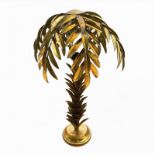 A GILT METAL FLOOR STANDING PALM TREE STANDARD LAMP AND SHADE. (150cm) Condition: some loose leaves