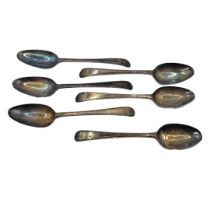 A SET OF 18TH/EARLY 19TH CENTURY SILVER TEASPOONS Having gadrooned border with engraving initials,