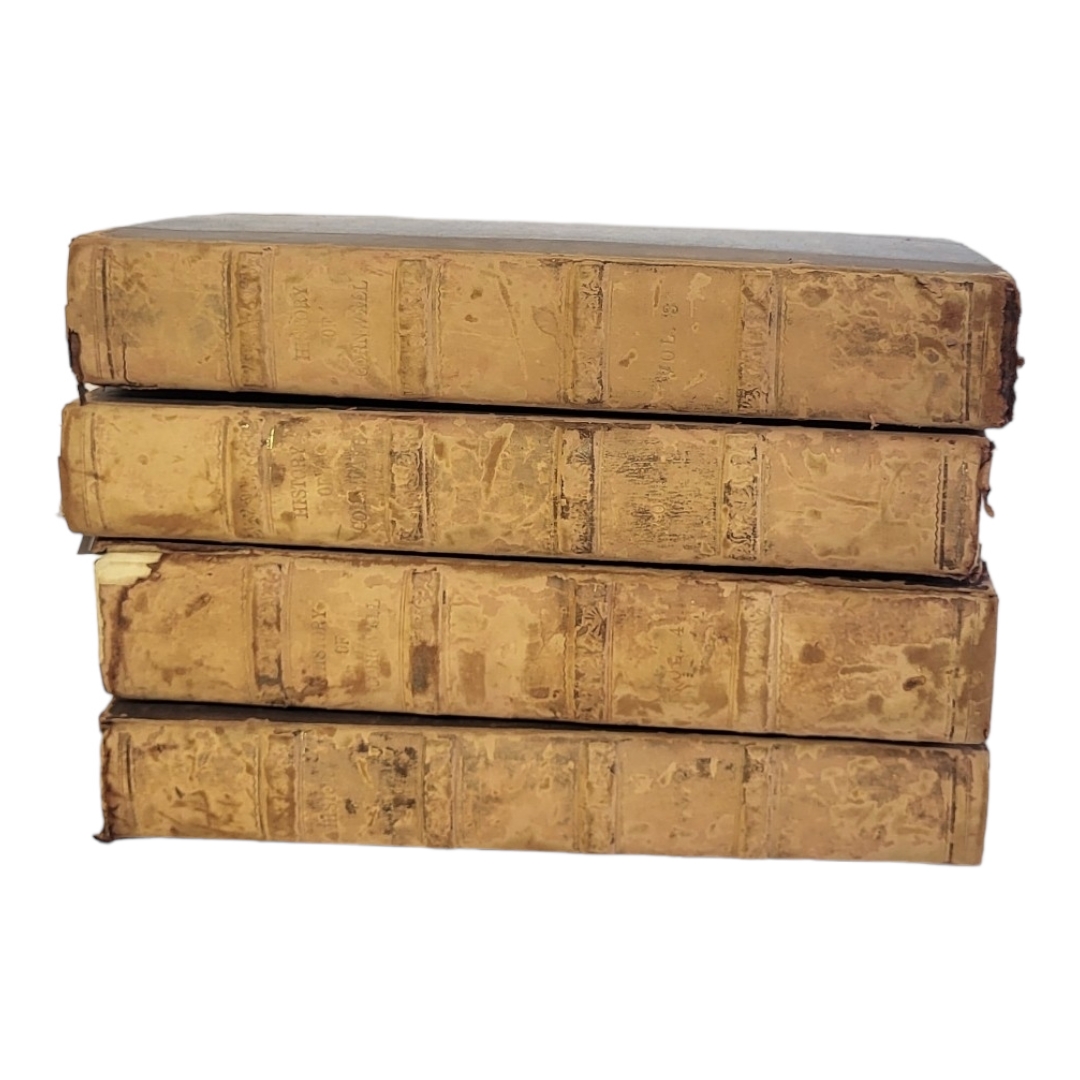 PAROCHIAL HISTORY OF THE COUNTY OF CORNWALL CORNWALL, A SET OF FOUR 19TH CENTURY LEATHER BOUND BOOKS
