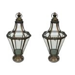 A PAIR OF LARGE DECORATIVE REGENCY STYLE ANODISED STEEL OCTAGONAL LANTERNS (w 30cm x d 30cm x h