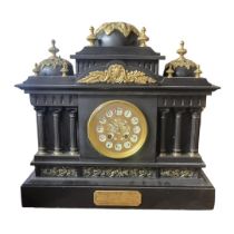 A LARGE 19TH CENTURY BELGIAN MARBLE AND GILT BRONZE MOUNTED CLOCK Architectural from, Roman