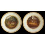 A PAIR OF SWANSEA CABINET PLATES Polychrome painted with a rural landscape view, depicting a cottage