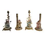 TWO PAIRS OF CAPODIMONTE ITALIAN PORCELAIN FIGURAL LAMPS Two children with chambersticks and a