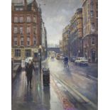 A.S. GARDINER, BRITISH CONTEMPORARY SCHOOL OIL ON CANVAS Titled ‘Rainy Day In The City’, signed