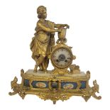 JAPY FRÈRES, A 19TH CENTURY SPELTER AND PORCELAIN FIGURAL CLOCK Classical figure inscribing a
