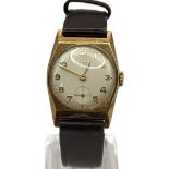 AN ART DECO SWISS LANCO 17 JEWELS 9CT GOLD CASED MANUAL WRISTWATCH Silvered dial, Arabic numerals,