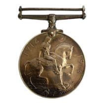 SILVER GEORGE V WORLD WAR I MEDAL, 1914 - 18 Clasp attached, issued to, ‘R. 4451 G.R. James. A.B.R.