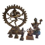 A LARGE INDIAN BRASS SHIVA NATARAJA FIGURE Dancing pose within a flaming circle and body