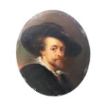 AFTER SIR PETER PAUL RUBENS, A FINE 19TH CENTURY OVAL OIL ON BOARD Portrait of the Artist