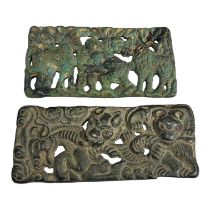 AFTER THE ANTIQUES, CHINESE ORDOS BRONZE PLAQUE OF TWO MEN WRESTLING. TOGETHER WITH CHINESE BEAR AND