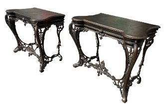 A RARE PAIR OF 19TH CENTURY VICTORIAN COALBROOKDALE CAST IRON CONSOLE TABLE In the Louis XV style,