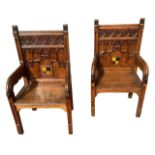 MANNER OF AUGUSTUS WELBY NORTHMORE PUGIN, A PAIR OF 19TH CENTURY GOTHIC REVIVAL CARVED OAK LIBRARY
