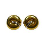 MAPPIN & WEBB, A VINTAGE PAIR OF 18CT TWO TONE GOLD EARRINGS Housed in original box, partial swirl