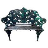 MANNER OF COALBROOKDALE, A SMALL 19TH CENTURY PAINTED CAST IRON FERN PATTERN GARDEN BENCH. (h 85.5cm