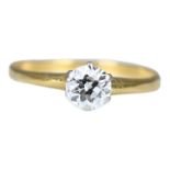 AN 18CT YELLOW GOLD DIAMOND SOLITAIRE RING Having round brilliant cut diamond (approx. 5mm), six
