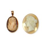 A VINTAGE POLISH 14CT GOLD CARVED CARNELIAN CAMEO TOGETHER WITH LOOSE AGATE CAMEO Both depicting