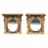 TWO LARGE AND IMPRESSIVE EARLY 19TH CENTURY ENGLISH CARVED GILTWOOD AND GESSO OVERMANTLE MIRRORS The