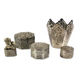 COLLECTION OF FIVE LATE 19TH/EARLY 20TH CENTURY CHINESE SILVER ITEMS, COMPRISING OF FOUR BOXES AND