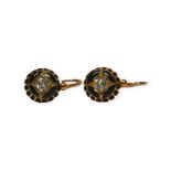 A PAIR OF 1910’S FRENCH 18CT GOLD, DIAMOND AND BLACK ENAMEL EARRINGS Centres having round old