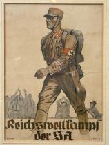 GERMAN, A FRAMED REICH'S COMPETITION SA PROPAGANDA POSTER, 1934, PRINT. (sight 28cm x 20cm, frame