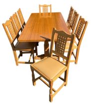 COLIN ALMACK, BEAVERMAN, A good quality English oak refectory table and a set of eight lattice