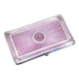 POSSIBLY RUSSIAN, A LATE 19TH/EARLY 20TH CENTURY SILVER, RUBY AND GUILLOCHE ENAMEL CIGARETTE CASE,