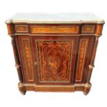 A 19TH CENTURY FRENCH LOUIS XVI DESIGN GILT METAL MOUNTED AND MARQUETRY PIER CABINET Marble top with