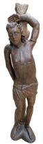 A LARGE 15TH CENTURY CARVED OAK STATUE ST. SEBASTIAN TIED TO HIS TREE. (h 142cm) N.B. Sebastian,