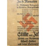 GERMAN PRE-WORLD WAR II 1933 ELECTION PROPAGANDA POSTER, FRAMED ‘Vote for Adolf Hitler for the