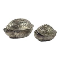 TWO LATE 19TH/EARLY 20TH CENTURY CAMBODIAN SILVER TORTOISE BETEL BOXES Having chased and engraved