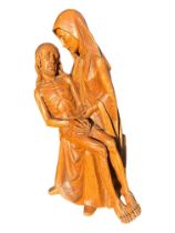 A LARGE 20TH CENTURY JERUSALEM CARVED OLIVE WOOD PIETÀ, having carved monogram signature to back.