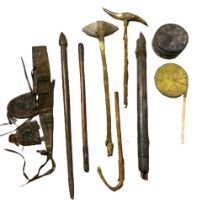 COLLECTION OF 19TH CENTURY AND LATER NATIVE AMERICAN ITEMS COMPRISING WAR CLUB, RATTLE, ARROWS AND