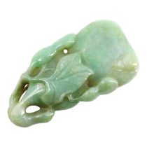 A CHINESE MOTTLED GREEN JADEITE DOUBLE-GOURD PENDANT The pendant is carved in openwork depicting